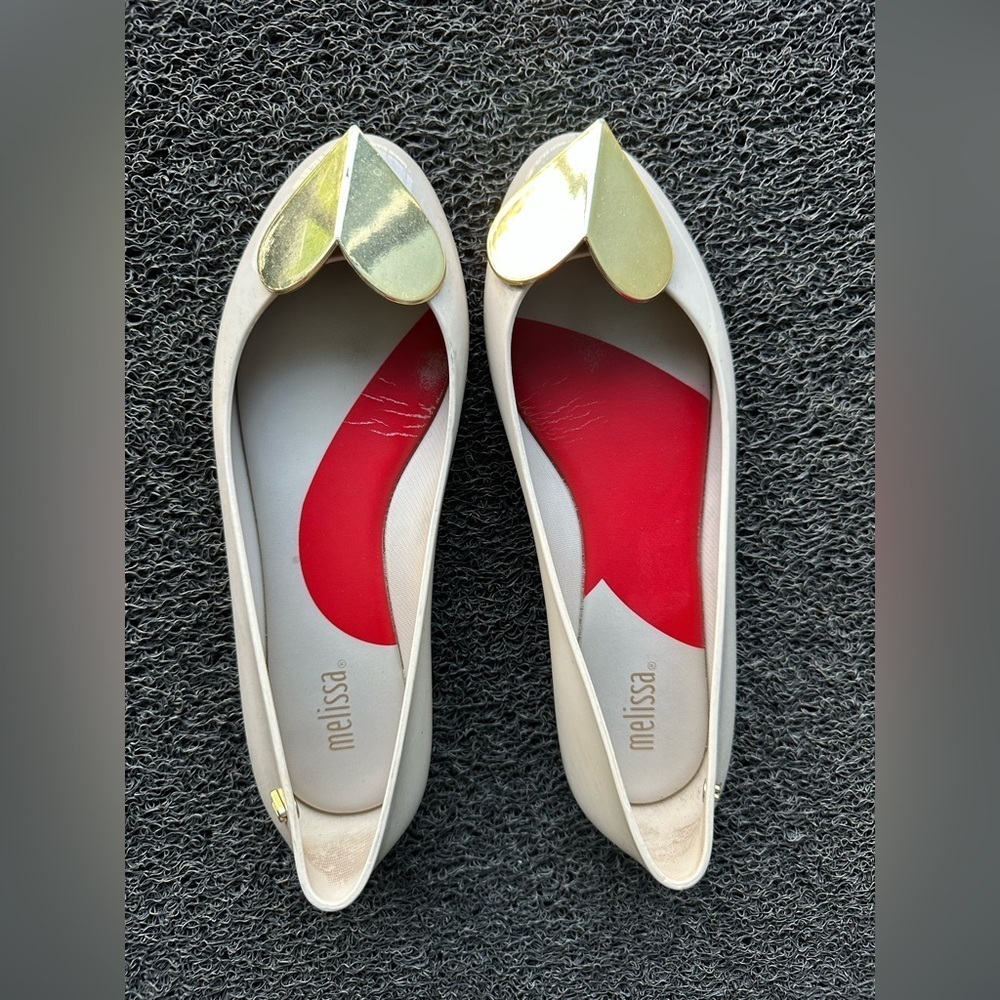 Melissa Women's Cream Flats with Gold Heart Detail